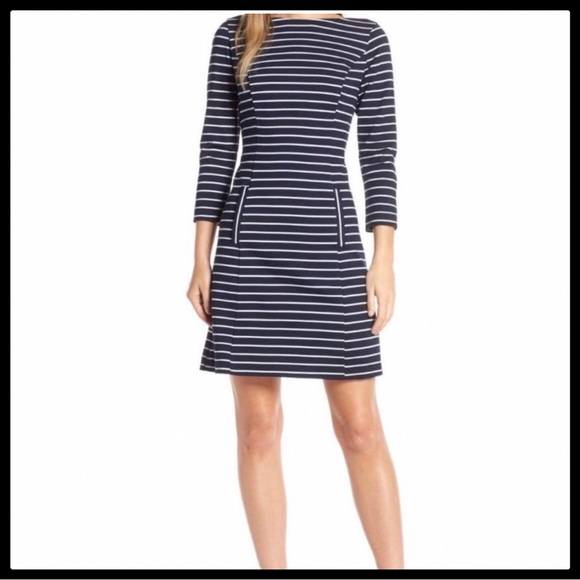 1901 Dresses & Skirts - 1901 Stripe Boat Neck Ponte Dress & White NWT